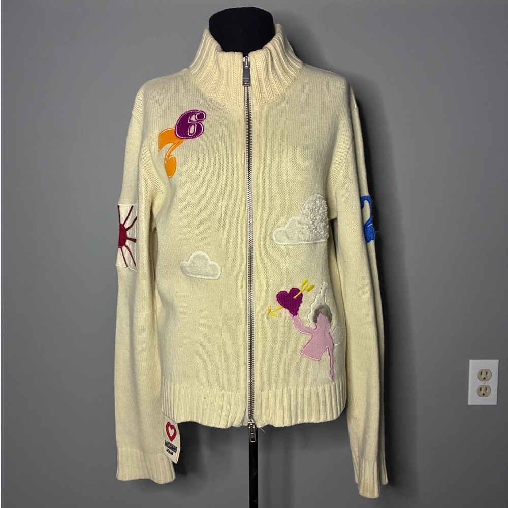 Vintage Moschino Cream Sweater with Colorful Appliqués - Wool & Cashmere